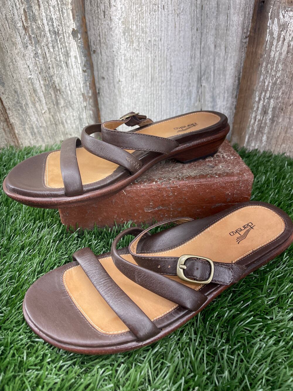 Dansko Strappy Sandals Brown Leather Slides Women's EU 36 5.5-6